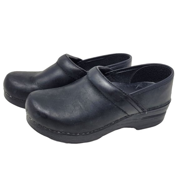 black leather nursing clogs